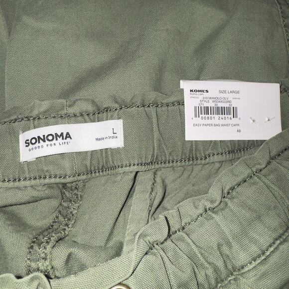 Sonoma Olive Green Easy Paper Bag Waist Capri Pants women’s size Large - Picture 5 of 7